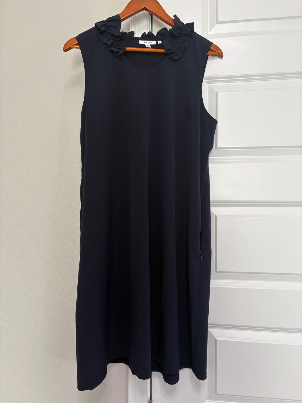 Chico's Black Sleeveless Ruffle-Neck Midi Dress